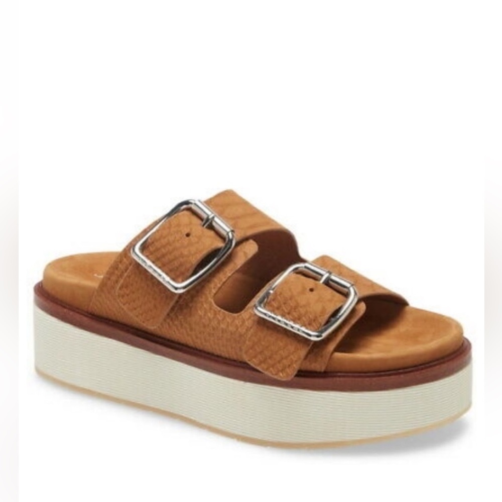 NWT J/SLIDES BOWIE Tan Embossed Leather Sandal